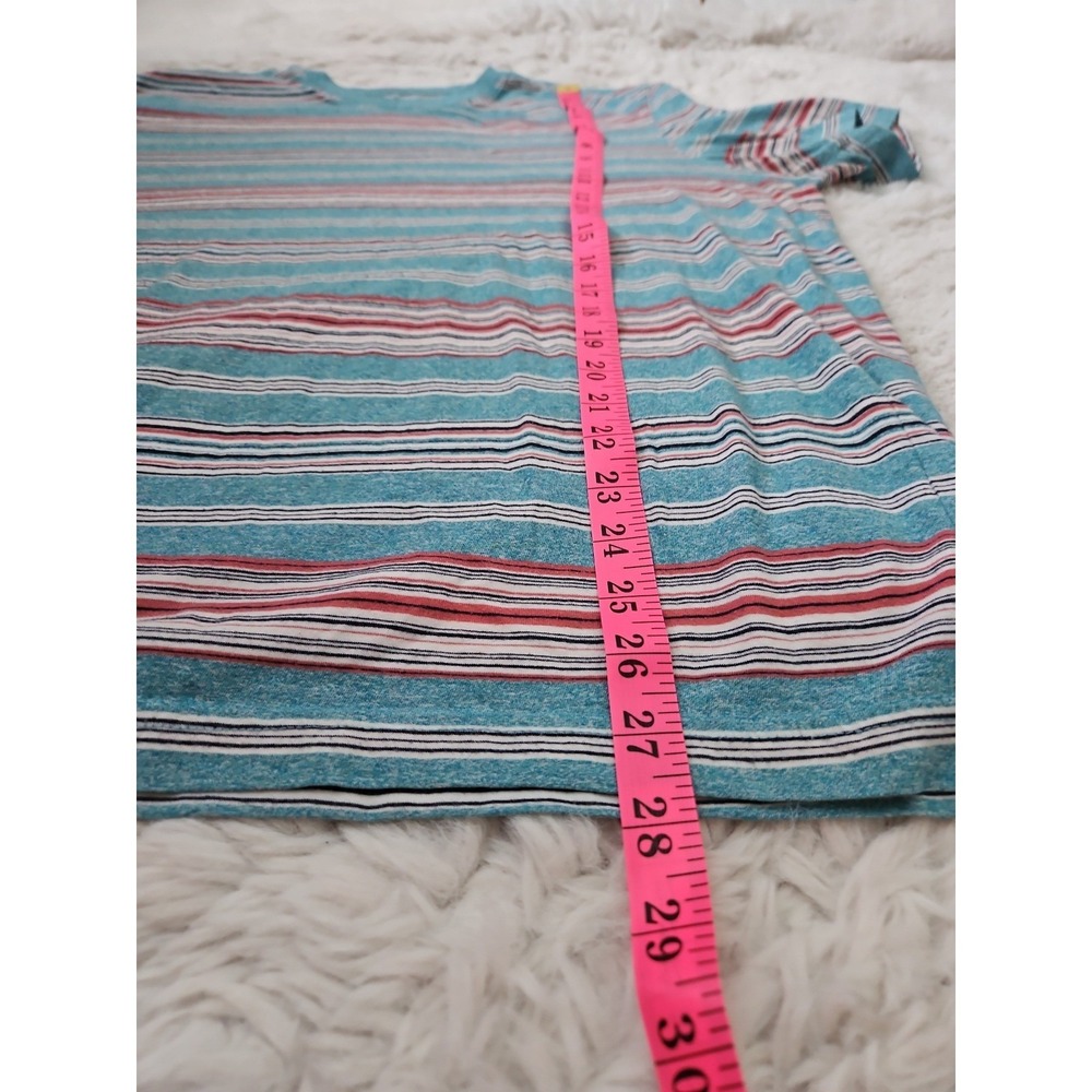 Y2K 2000s Faded Glory Heather Teal Striped Vneck T-Shirt Distressed XL - Picture 5 of 12